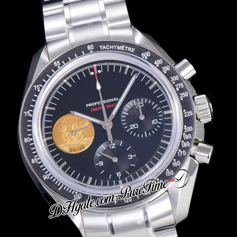 OMF MoonWatch Apollo xi 40. rocznica ręczne uzwojenia chronograf męskie obserwuj czarną tarczą stali nierdzewnej edycja bransoletki pur311e