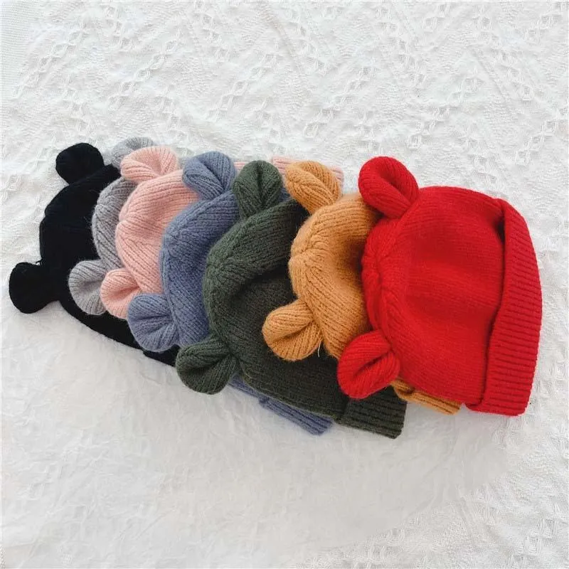Zimowe kapelusze czapki dla ładny niedźwiedź z uszami Dzianiny Bonnet Boys Hat Miękkie Ciepłe Kids Cap Akcesoria dla niemowląt NOWOŚĆ