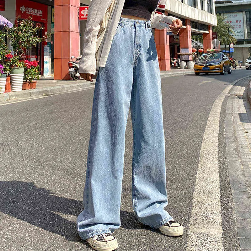 JMPRS Femme Jeans Taille Haute Jambe Large Denim Pantalon Printemps Vintage Droite Bleu Streetwear Casual Dames Coréen Baggy Jean 211129