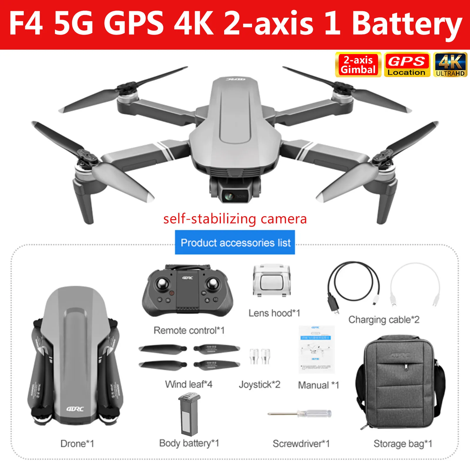 F4 Drone GPS 5G avec caméra 4K HD quadrirotor pliable mécanique 2 axes caméra à cardan Brushless puissance vol 25M hélicoptère RC