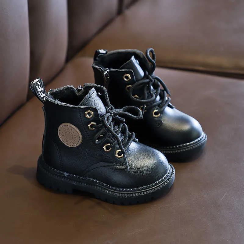 Bottes en cuir décontractées à lacets solides pour enfants d'hiver pour enfants garçon 210528