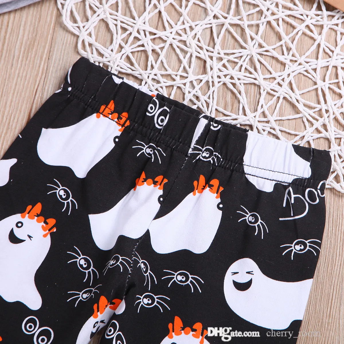 Çocuklar Cadılar Bayramı Giyim Setleri Kız Bebekleri Komik Çizgi Baskı Uzun Kollu T-Shirts + Uzun Pantolon KADINLAR KADAR KAPILARI S1405