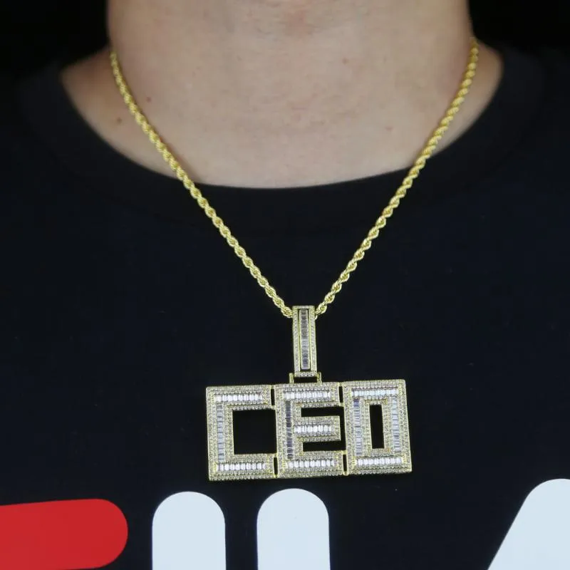 Chains 2021 Iced Out Initial Letter CEO Pendant Necklace With 5mm Cz Rope Tennis Chain Choker Necklaces For Men Boy Hip Hop Jewelr1974