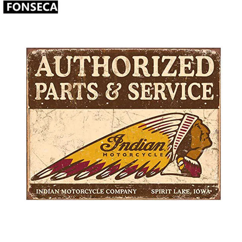 Signe traditionnel du moteur indien Classic Vintage Motorcycle Club Garage Art Decor Iron Plateaux de plaque Bar Cafe Metal Plaques9724276
