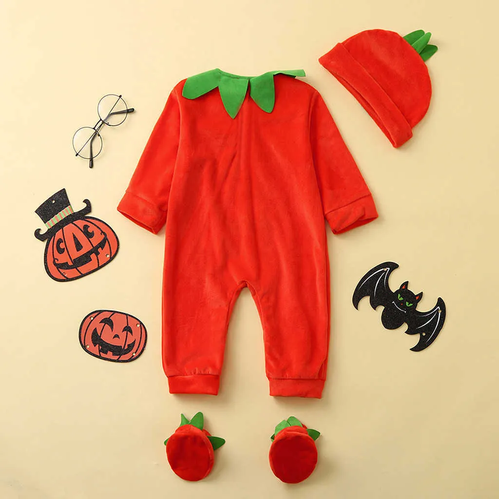 Enfant en bas âge bébé vêtements citrouille Halloween combinaison combishort tenues barboteuse chaude combinaison bébé garçon costume bébé vêtements Q0910