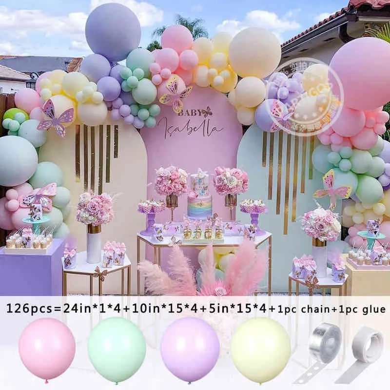 126/182 stks Multicolor Macaron Pastelkleur Ballon Garland Rainbow Latex Ballonnen Air Globos Verjaardagsfeestje Bruiloft Baby Shower Decor 211216