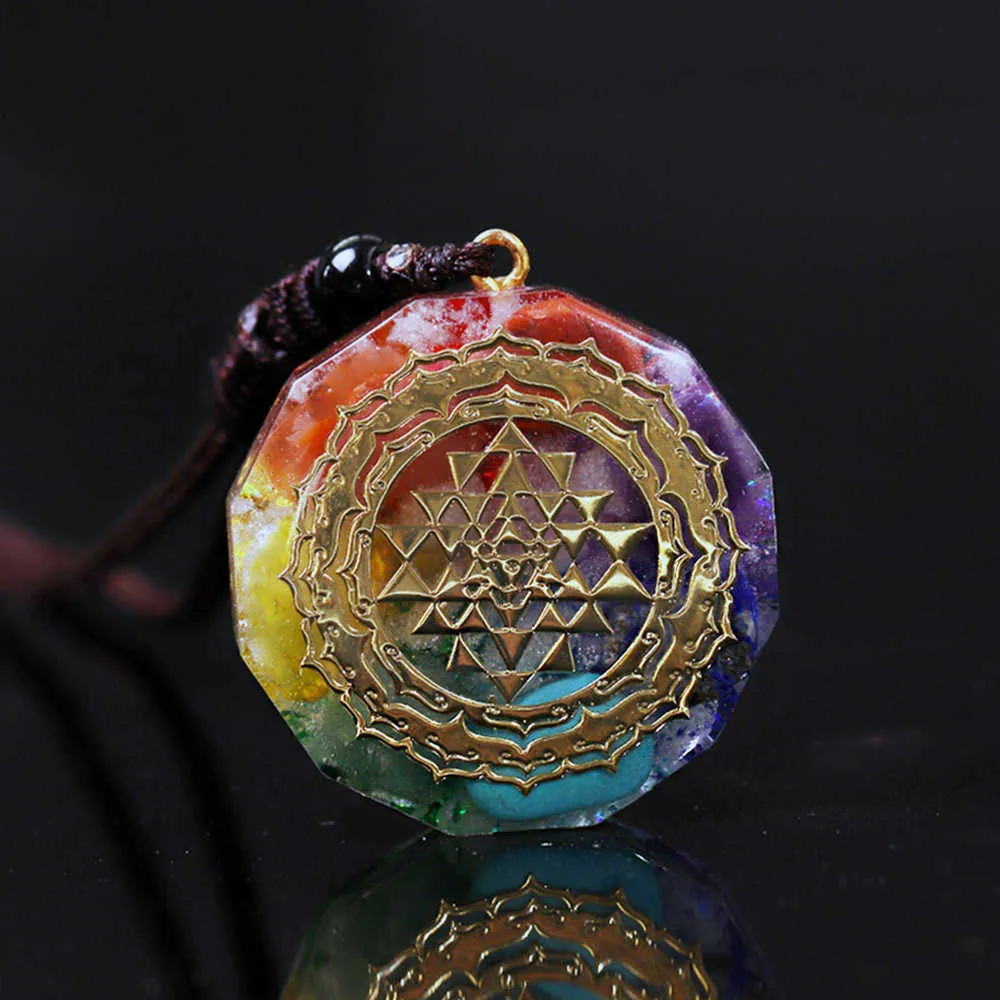 Orgonite Pendentif Sri Yantra Collier Géométrie Sacrée Chakra Énergie Méditation Bijoux 210721