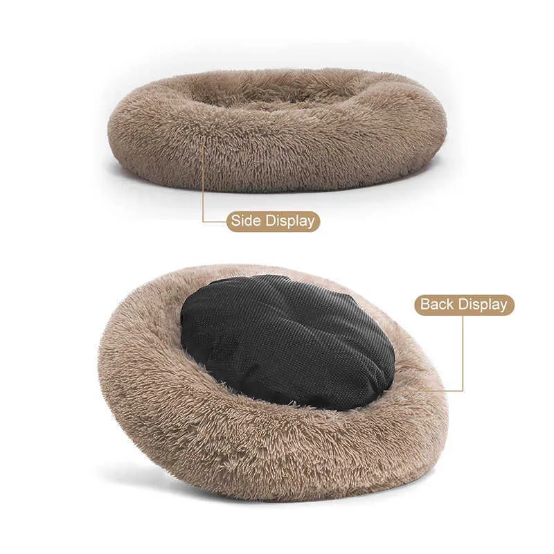 Uspokajający comfy psa łóżko okrągły pet lounger poduszki dla dużego ken kennel zimowy christmas puppy mat 211006