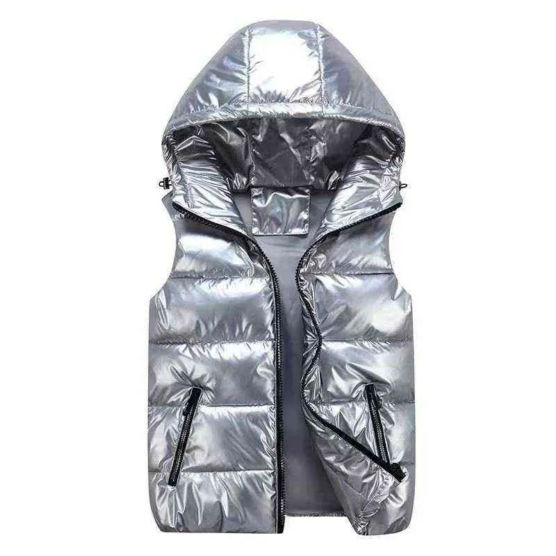 Women Bright Color Hooded Vests Female Coat Winter Men Sleeveless Down Autumn Zipper Jacket Parent-Child Vest Cotton 211216
