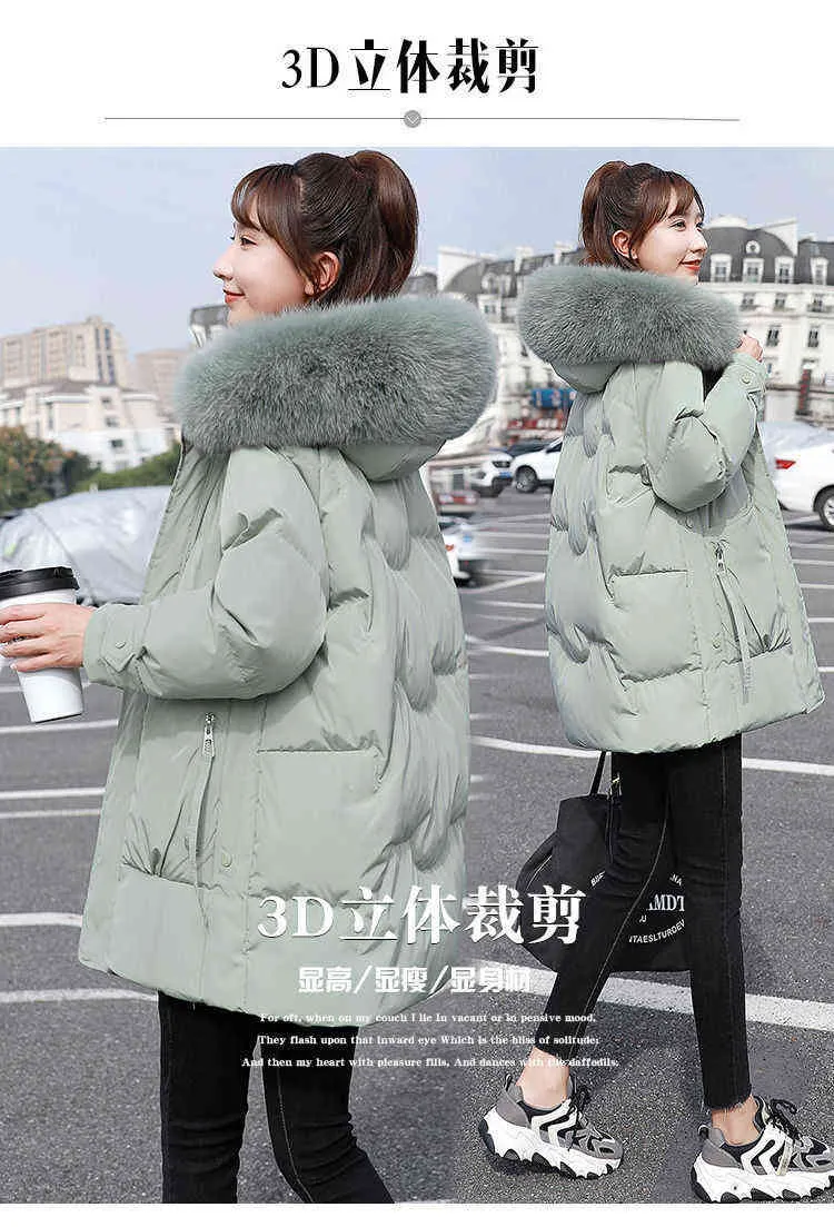 Pelzkragen Daunenjacke weibliche lange Verdickung Kleidung Han-Ausgabe einfache Freizeit Ins Wind Winterjacke 823 211108