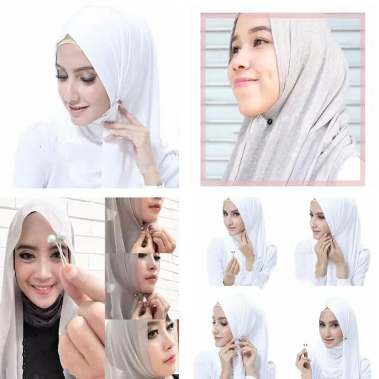 24 stks Hoofscarf Sjaal Lady Muslim Hijab Clips Pearl Sjaal Broche Pin Black Gemengde Kleuren