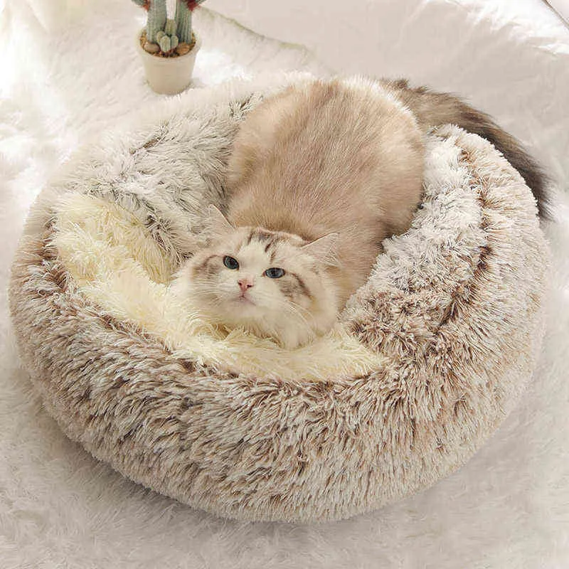 2 в 1 зимнее зимнее домашнее животное кровать круглый теплый дом длинный плюшевый спальный подушка диван для маленьких кошек гнездо CAT 2111111