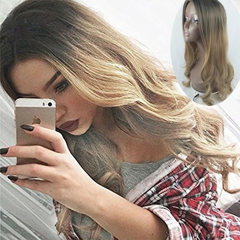 Kıvırcık dalgalı sentetik peruk ombre renk simülasyonu insan saç perukları beyaz ve siyah kadınlar için gerçek görünen saç parçaları K098473215