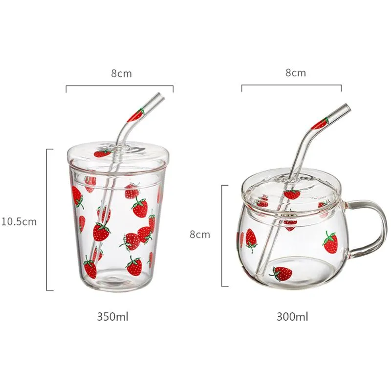 Tassen Niedliche Erdbeerglas mit Stroh Widerstand Hochtemperatur Frühstück Wasser Tasse Kawaii Kaffee Milch Saft Tassen Geschenke279P