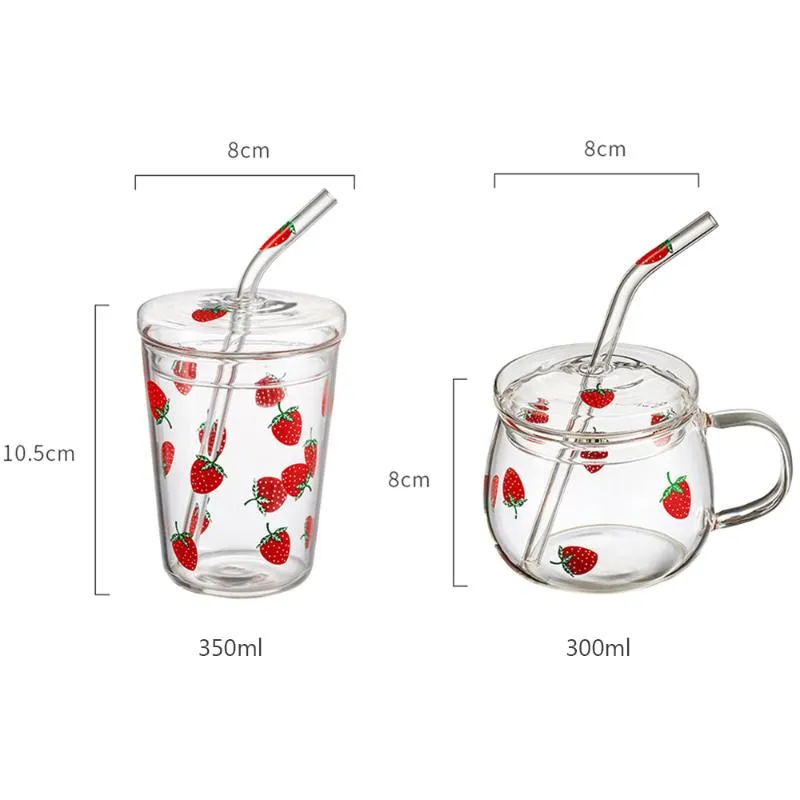 Tazze Simpatico bicchiere di fragola con resistenza alla cannuccia Tazza acqua colazione ad alta temperatura Kawaii Caffè Latte Tazze di succo Regali258W