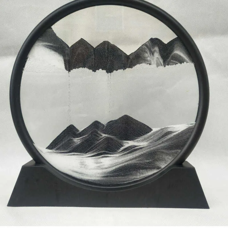 7/12 inch Moving Sand Art Picture Okrągłe Szkło 3D Głębokie Sandscape W Motion Wyświetlanie płynącej ramki piasku Q0525