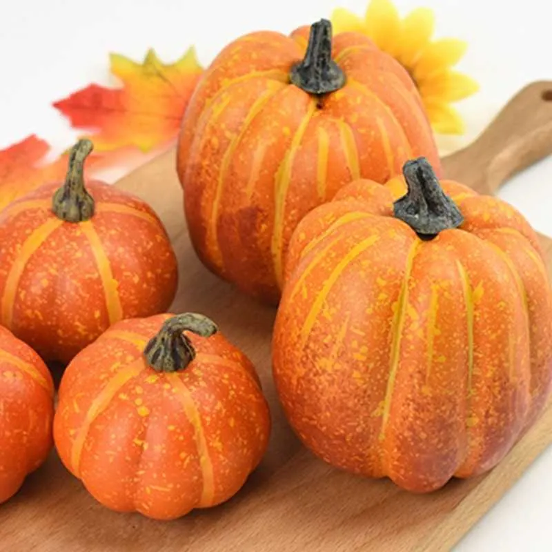 7 pezzi di zucche artificiali assortite zucca di simulazione finta la decorazione domestica della festa del ringraziamento di Halloween 210925