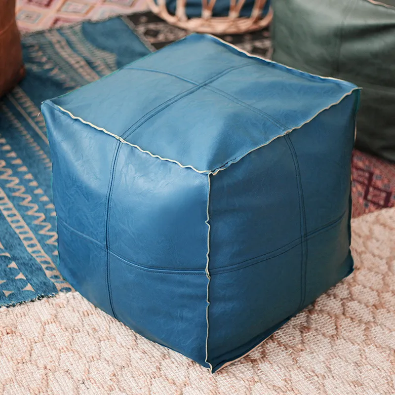 Pouf marocain en cuir PU broder artisanat Simple canapé pouf repose-pieds grand 45cm cuir artificiel coussin non rembourré