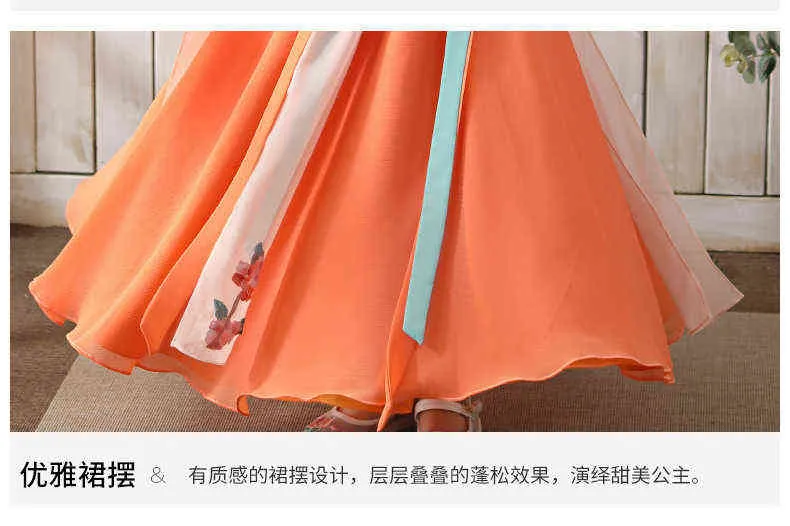 11 12 13 14 15 anos Crianças Traje Antigo Hanfu Menina Verão Primavera Vestido Fairy Tang Chinês Tradicional Infantil Palco Folclórico Vestido G1218
