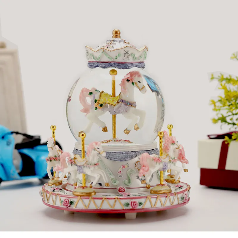 CAROUSEL Crystal Ball Music Box Accueil Décor Day Pour Enfants Femme Anniversaire Cadeau d'anniversaire