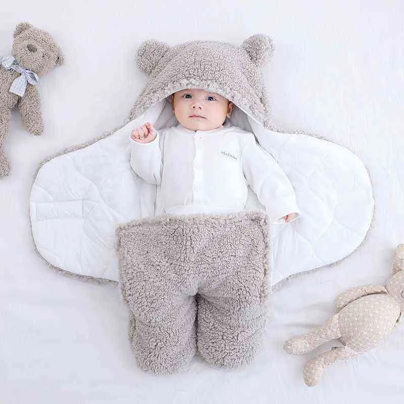 Niedliche geborene Baby-Jungen-Mädchen-Decken, Plüsch-Wickeltuch, ultraweicher, flauschiger Fleece-Schlafsack, weiche Baumwolle, Bettwäsche, Babysachen 211029