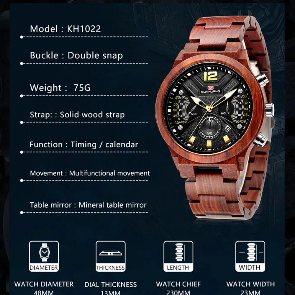 أزياء الخشب رجال مشاهدة Relogio Maschulino Top Brand Luxury Systlish Chronograph Watches Watches in Wooden Wrist Watch Fo300L