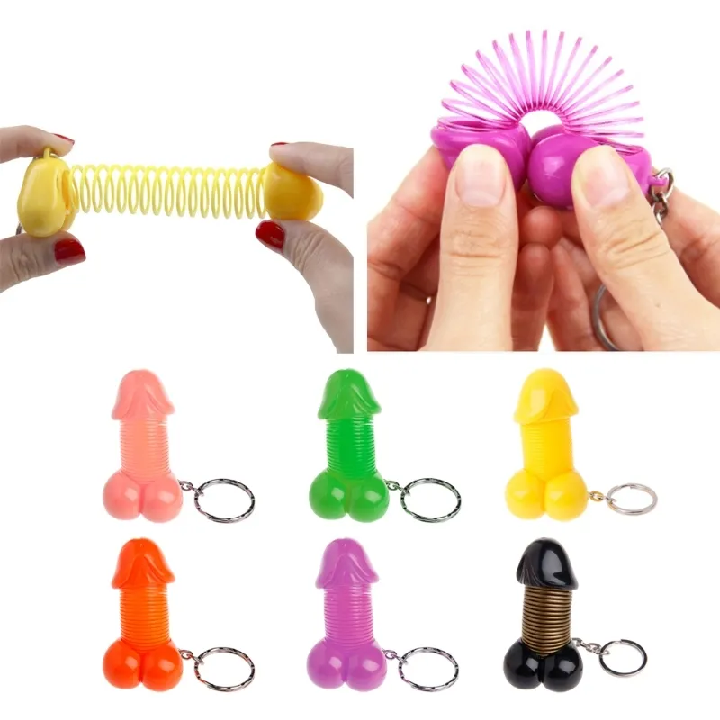 Creative Funny Penis Keychain Multi Spring Keyring Lovers Homens Mulheres Branquear presentes Y0306303A