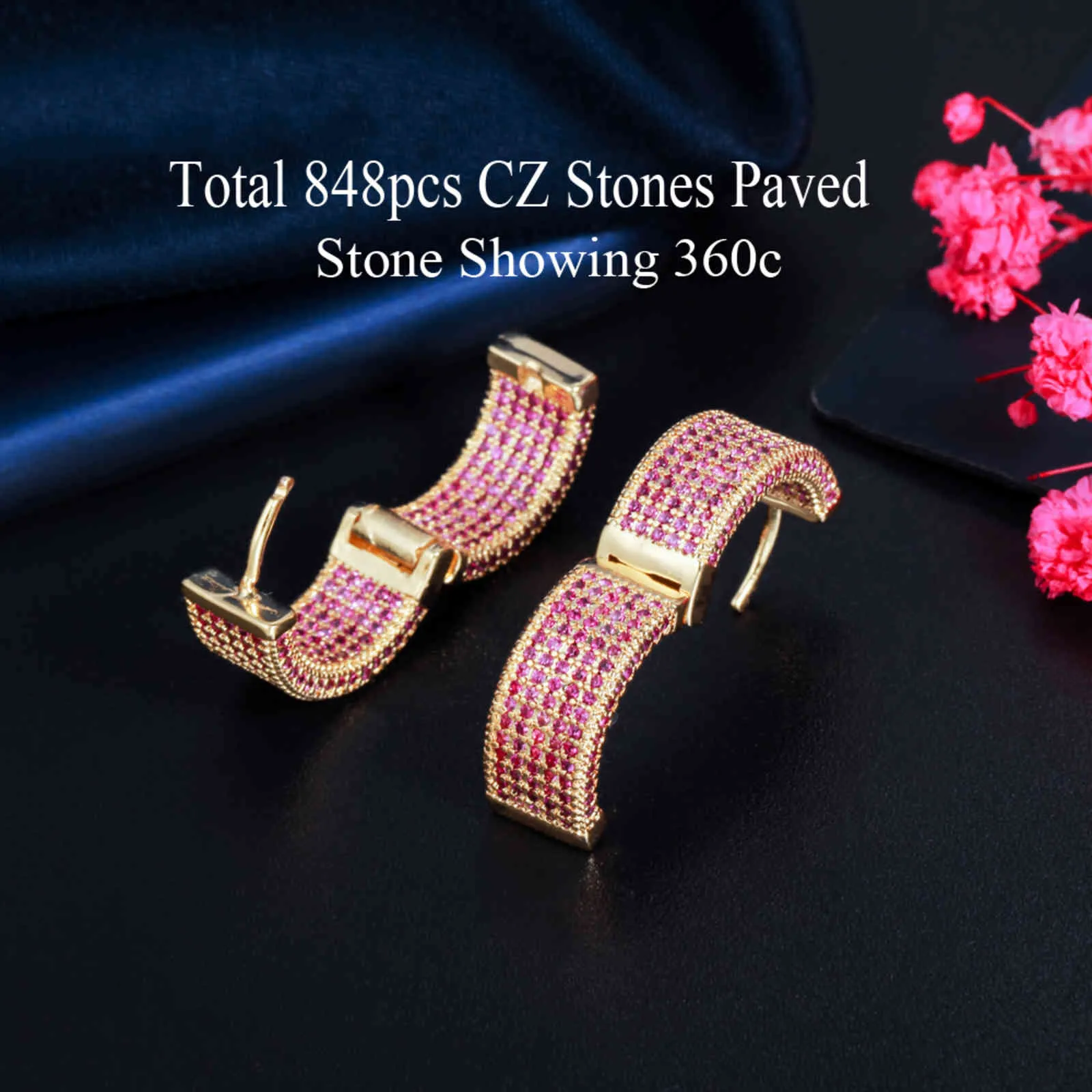 CWWZircons plein bleu rose rouge cubique zircone pavé de luxe couleur or cercle rond boucles d'oreilles pour les femmes 2021 mode CZ905