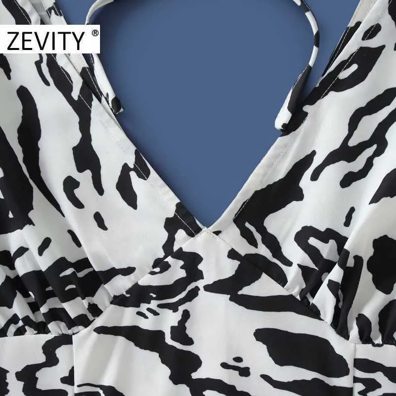 ZEVITY Femmes sexy col en v animal texture imprimé gilet sans manches mini robe Lady léopard Robe Chic ourlet plis Robes DS4521 210603