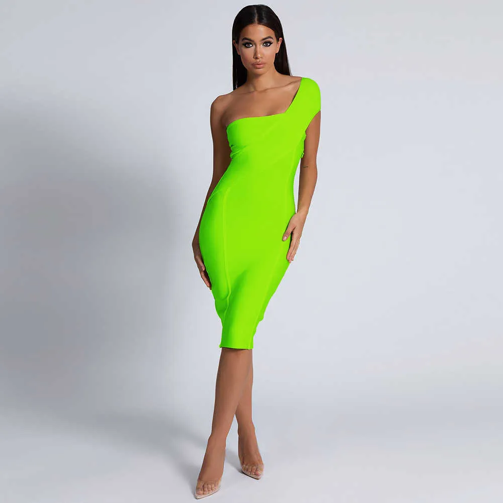 Ocstrade Vestito dalla fasciatura le donne Vestito estivo dalla fasciatura verde neon Vestito aderente da donna estivo Vestito da festa sexy con una spalla 210719