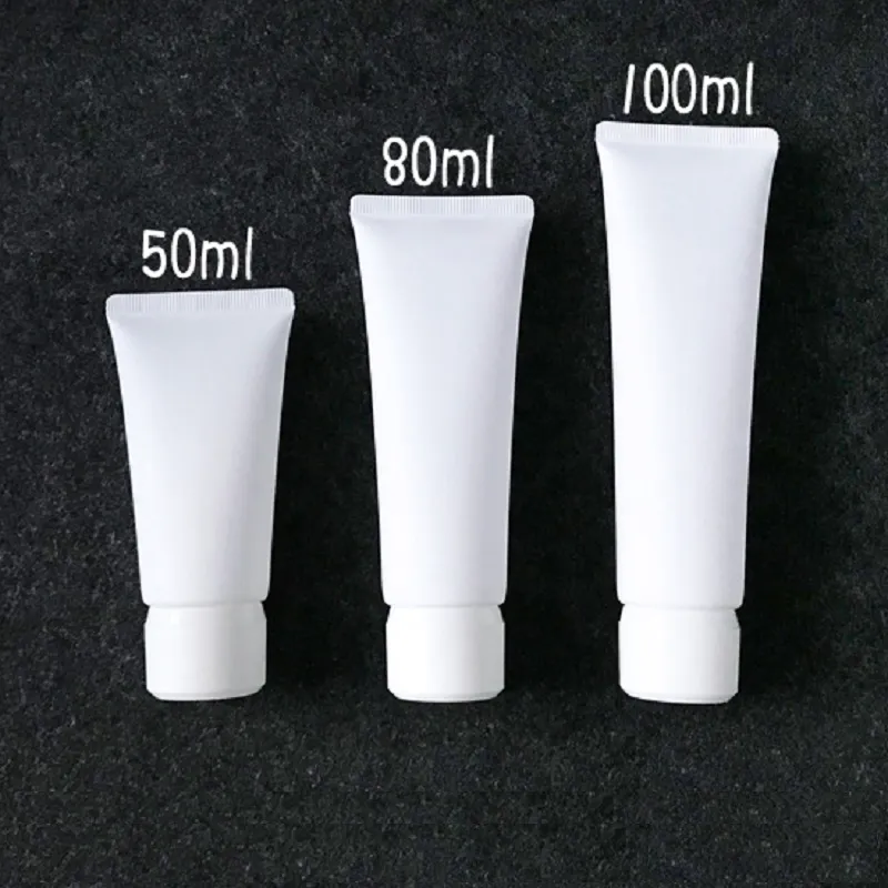 50 ml / 80ml / 100ml kosmetisk rör klämma ansiktsgräddebehållare skruvlock matt vit påfyllningsbar hudvård lotion resa flaska