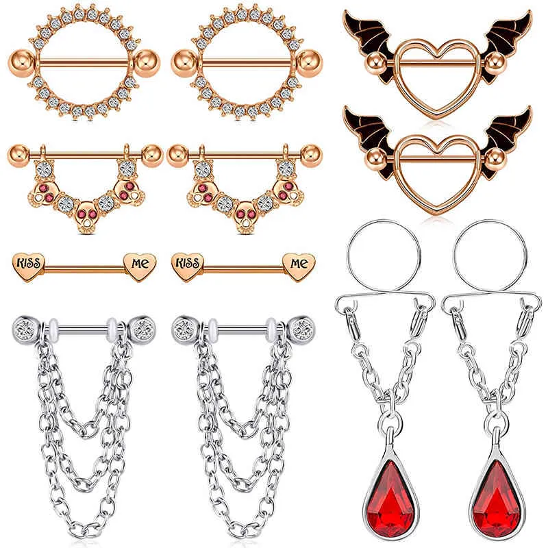 14g Ringar Kvinnor Rostfritt stål Ringar Piercing Smycken Nippel Barbells Cirkulär Straight Bar Dangle Chain