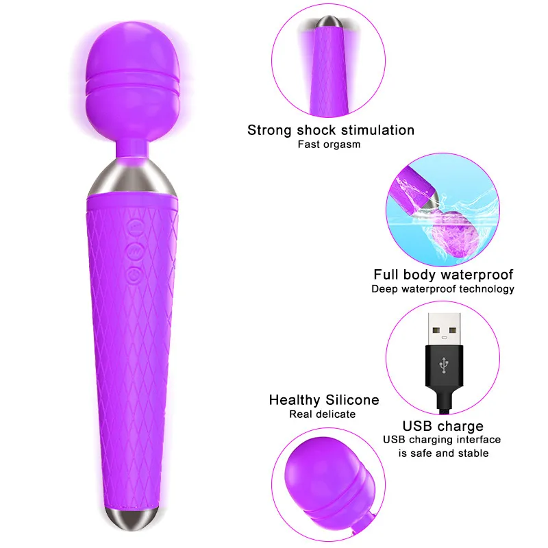 Potente bacchetta magica AV vibratore giocattoli del sesso la donna stimolatore clitoride vibrante USB ricarica massaggiatore masturbatore femminile Y201118