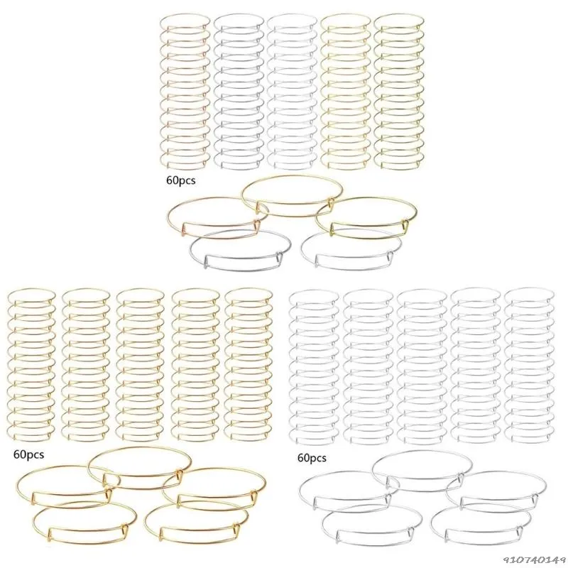 Bangle 60 stuks DIY uitbreidbare armbanden verstelbare draad blanco kralen hangers armbanden voor sieraden maken310j