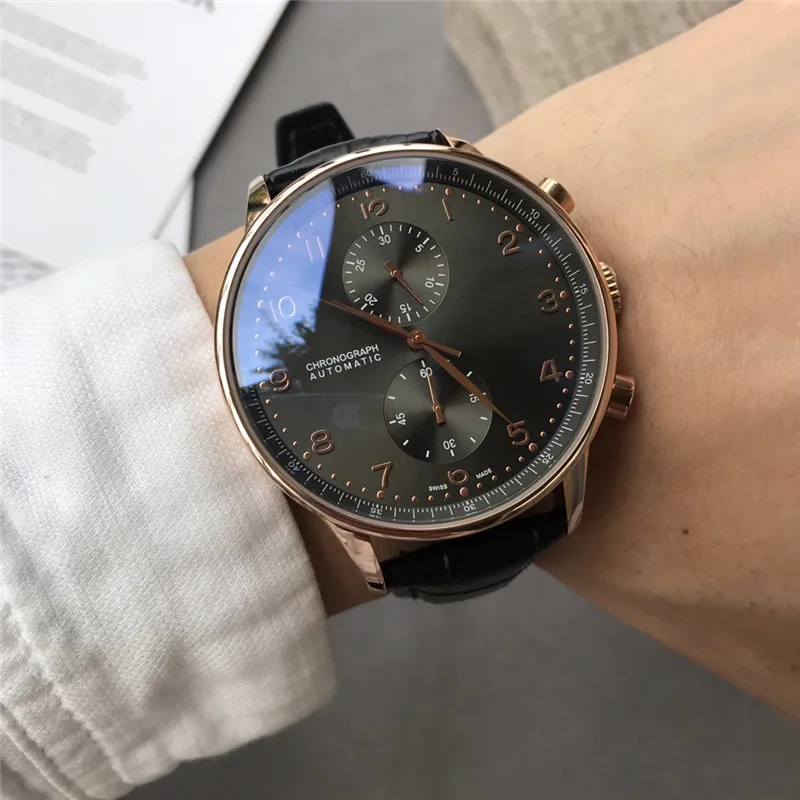 Yeni kronograf erkekleri izle 3 tarzı yüksek kaliteli saat 41mm portugieser mekanik erkek izle çelik kılıfı deri kayış sporu saatleri 306j