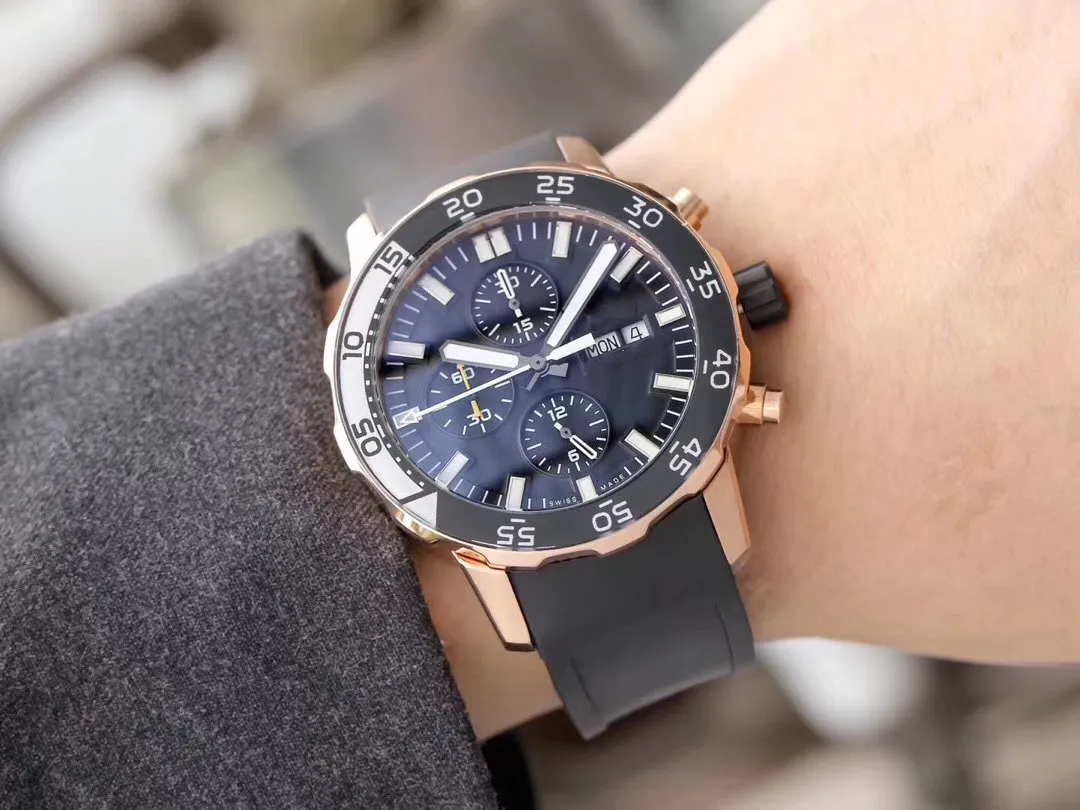 Hochwertige schwarze Kautschukarmbanduhr, Luxus-Marine-Herren-Designer-Edelstahl-Automatik-Quarzwerk, Sportuhr wr327B