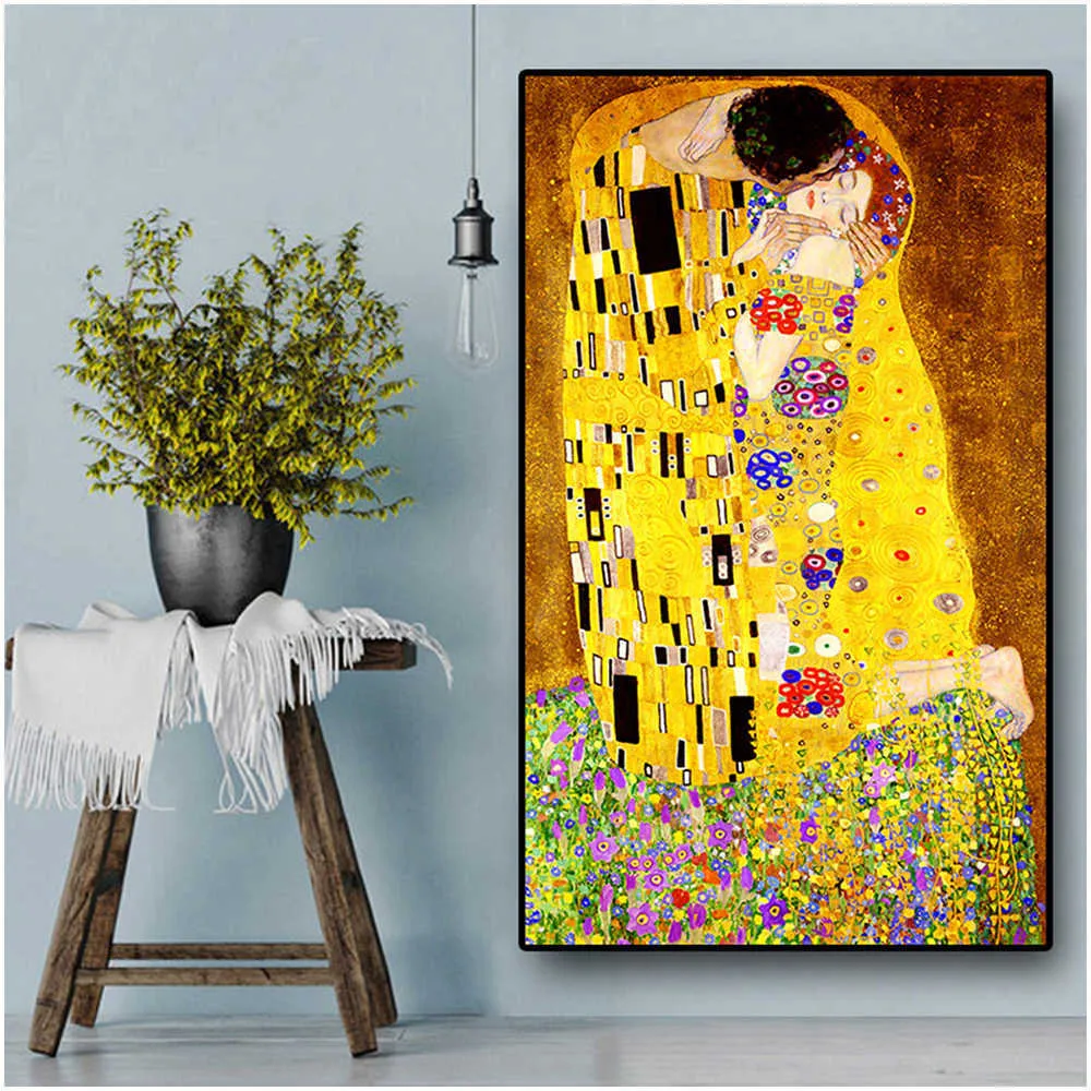 Klassischer Künstler Gustav Klimt Kuss Abstraktes 5D-Gemälde Modernes Mosaik-Wandbildplakat Diamantstickerei Heimdekoration