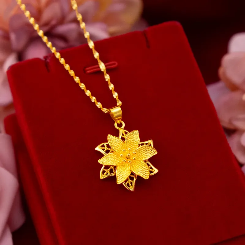 Linda corrente com pingente de flor filigrana 18k ouro amarelo cheio de joias femininas da moda 293x