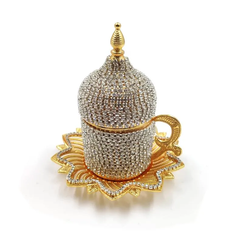 Tazze di piattini set di 6 autentici caffè turchi e coperchi con decorazioni la casa fatte a mano araba Expresso270D
