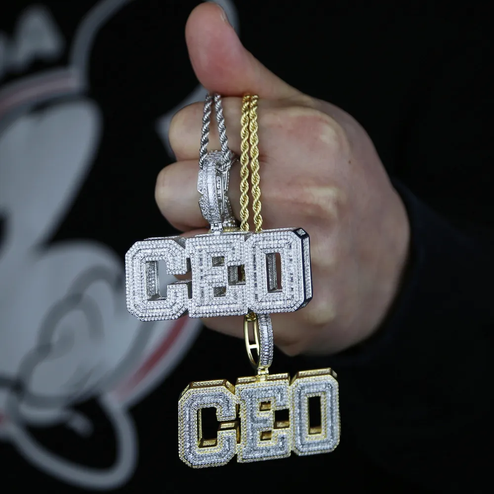 Yeni Stiller Hip Hop Mektubu CEO Gölge Charm Kolye Kolye Halat Zinciri Altın Gümüş Döşemeli Full CZ Taş Punk Stil Mücevherleri WH2368