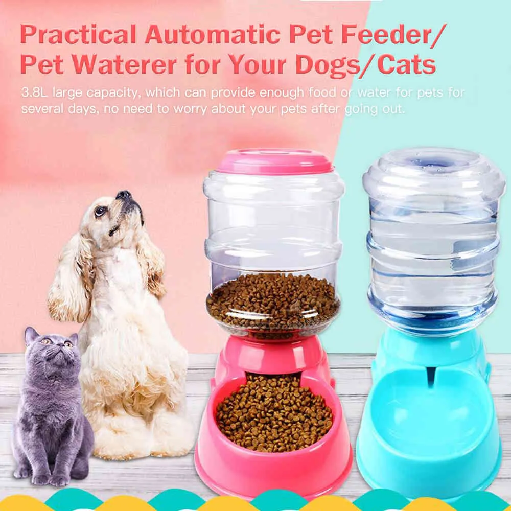 3.5L Automático Pet Water Food Dispenser Grande Capacidade Auto-Dispensando Pet Feeder Gravity Waterer Cat Dog Feeding Bowl Y200922