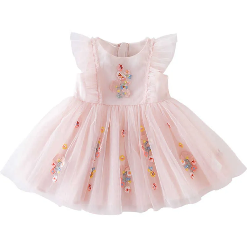 Girls Summer PrincDrBaby Kids Beautiful Embroidery Flowers Mesh Birthday Party Tutu Dresses Children Clothes