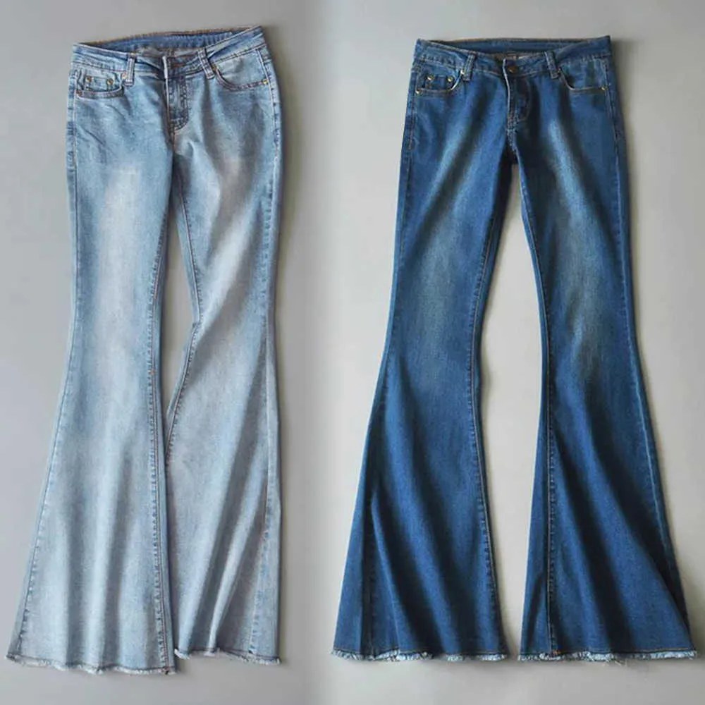 Jeans mamma a vita alta estivi Mujer Flare donna Pantaloni donna denim skinny a gamba larga Plus Size Ladies 210809