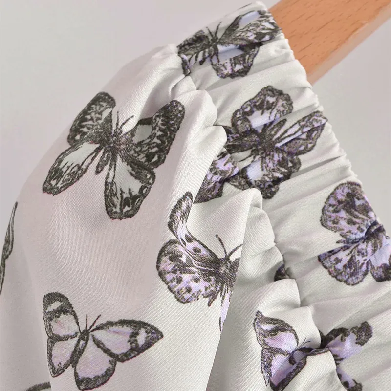 Zoete vrouwen vierkante kraag blouse zomer mode dames bladerdeekos losse vrouwelijke vlinder afdrukken stapel korte top 210515