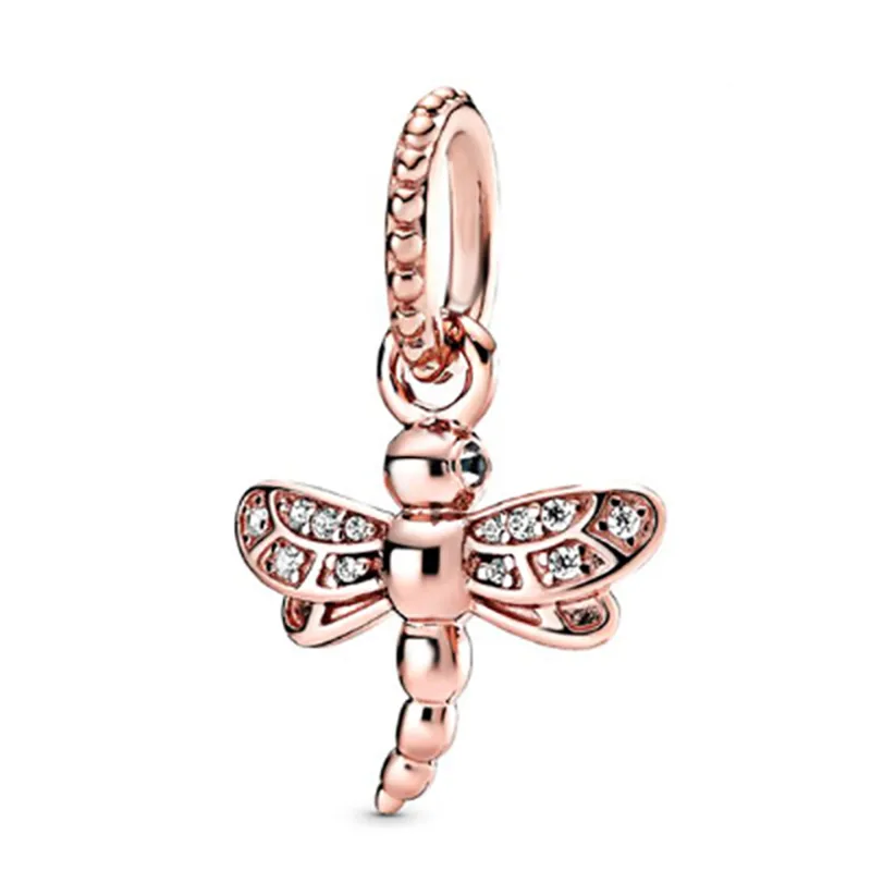 2022 Оригинал 925 Серебряные бусины розовое золото, сверкающий сердце, ключ, подвесной шарм, подгонка, бретели Pandora Bracelets Женщины Diy Jewel323c