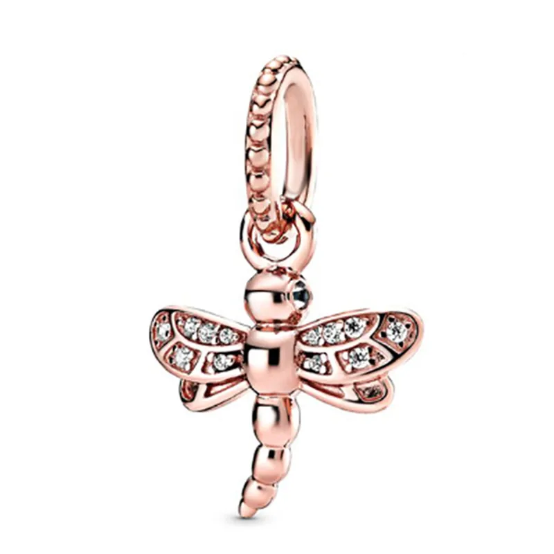 2022 Original 925 silver beads Rose Gold Sparkling Heart Lock Key Pendant Beads Charm Fit Pandora Charms Bracelets Women DIY Jewel321J