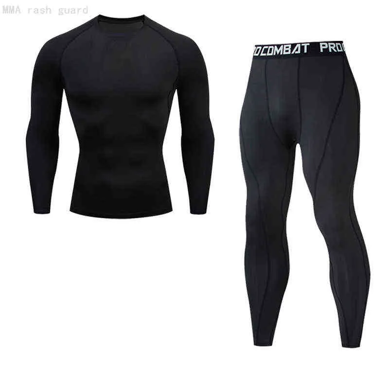 Thermische Set Kompression Männer Lange Unterwäsche Anzug Rashguard Weißer Winter Warme erste Schicht Strumpfhose T-Shirt + Leggings Set Männer 211211