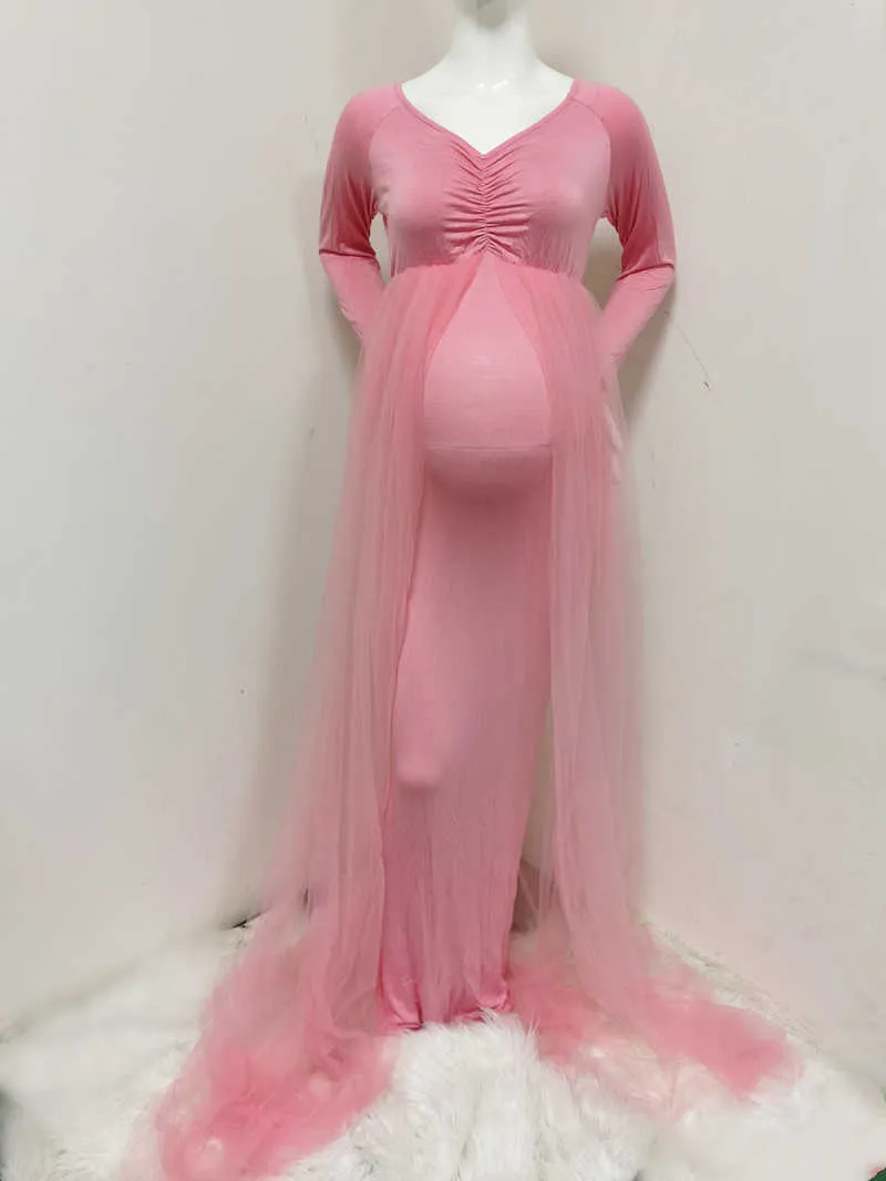 2021 printemps été maternité Tulle longues robes bébé douche coton robe extensible grossesse photographie robe robes de soirée Q0713