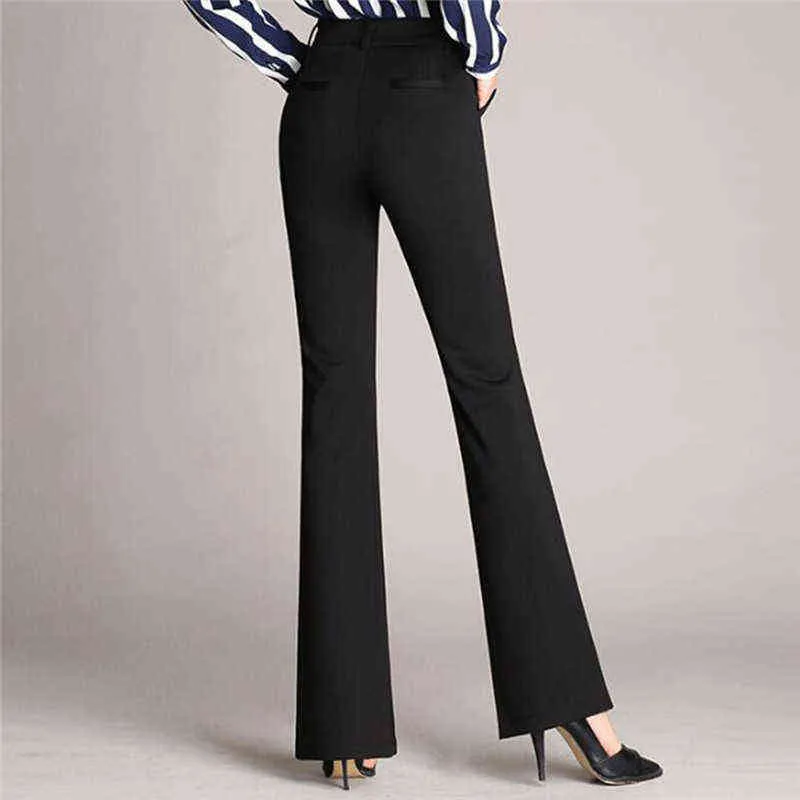 Élastique formel Long Stretch pantalon femmes bureau dame taille haute Flare pantalon solide dames automne bas amples 211115