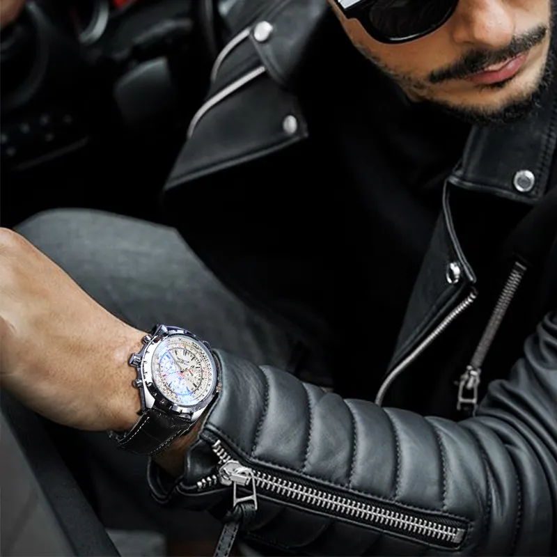 Jaragar 2021 Blue Glass Aviator Series Military True Men Sport Automatic Wrist Watch Top Luxury Mechanical Male Clock Hour